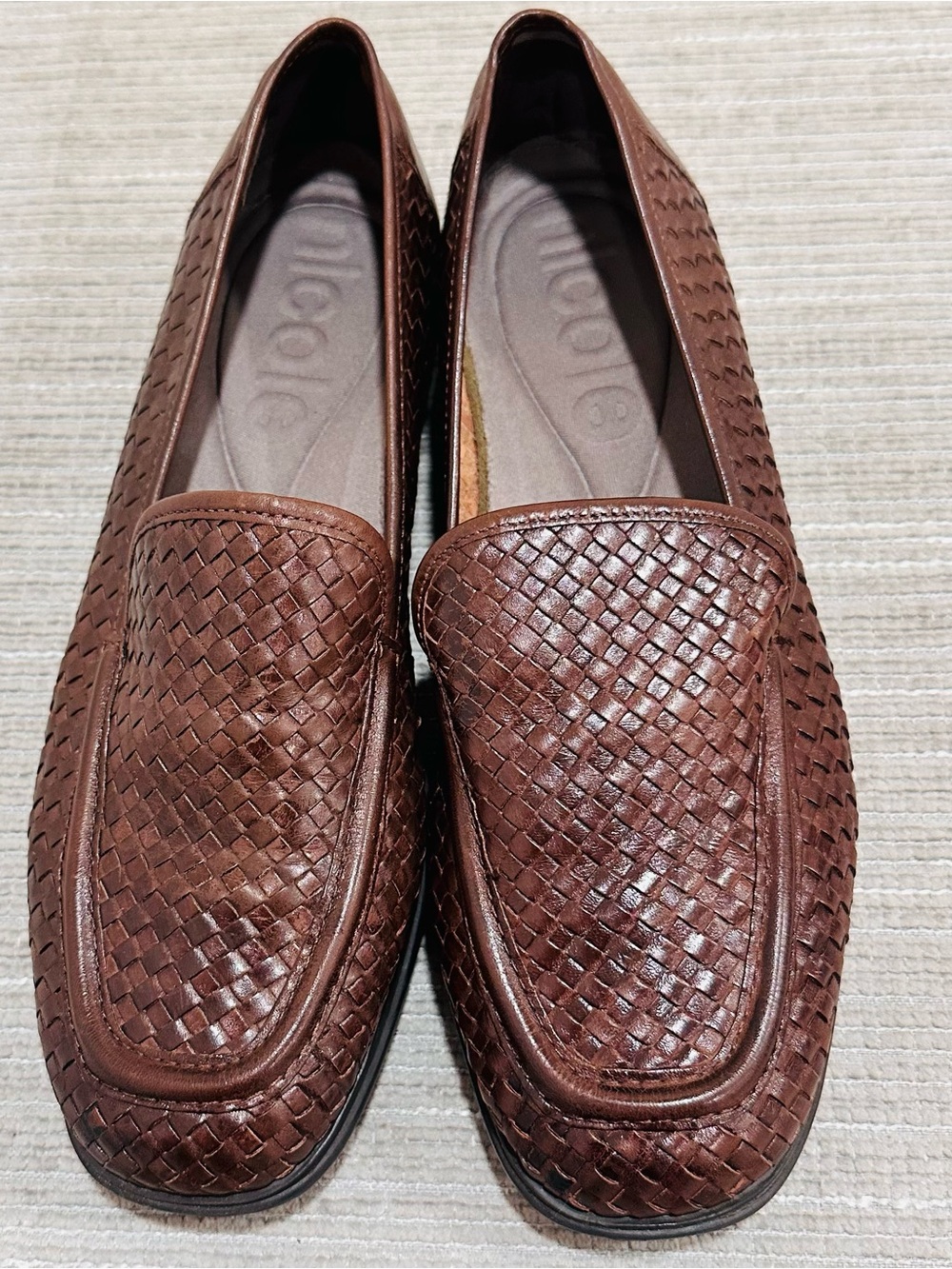 Vintage Nicole Women’s Brown Woven Leather Loafers Flats Basket Weave Shoes 9,5